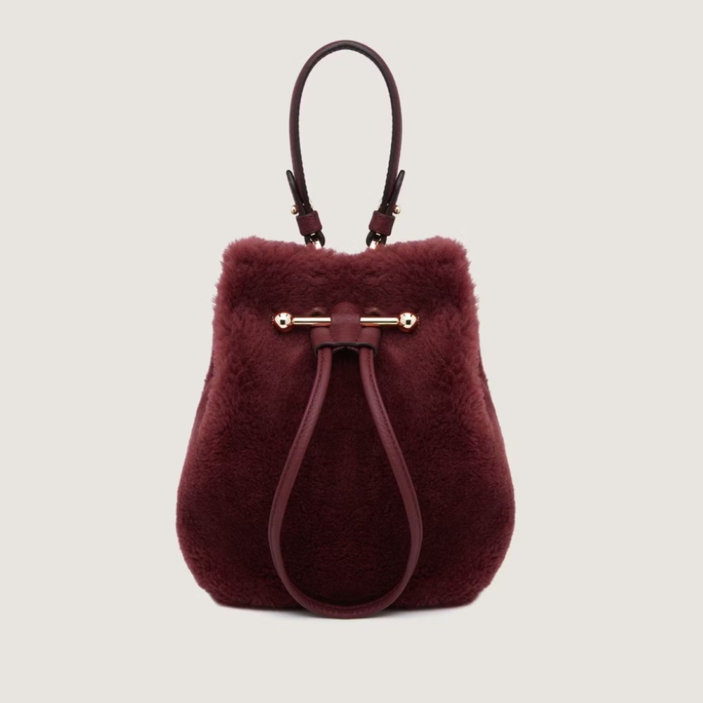 Strathberry Lana Osette Shearling Bag in Oxblood